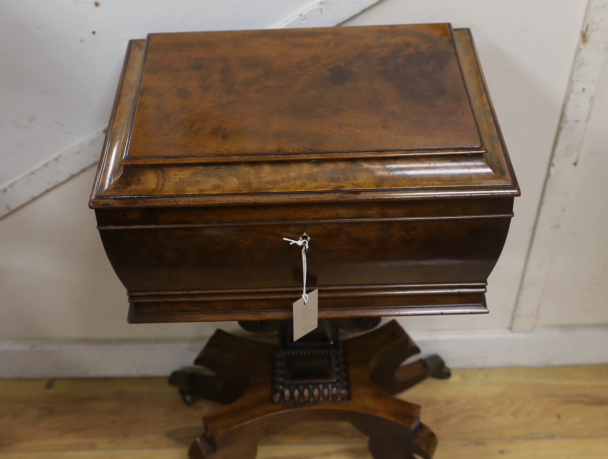 A William IV mahogany teapoy, width 44cm, depth 31cm, height 79cm